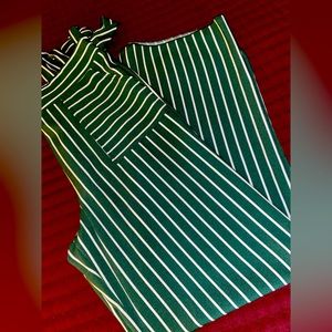 Green + White Striped Wide Leg Pants